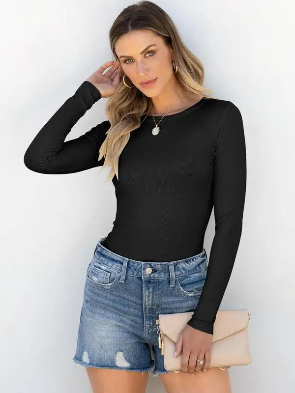 🔥6- PACK Women's Long Sleeve Blouses Shirts with Ribbed Knit Work Office Basic Tops