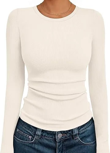 🔥6- PACK Women's Long Sleeve Blouses Shirts with Ribbed Knit Work Office Basic Tops