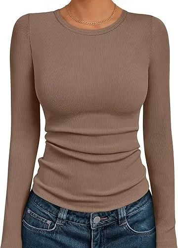 🔥6- PACK Women's Long Sleeve Blouses Shirts with Ribbed Knit Work Office Basic Tops