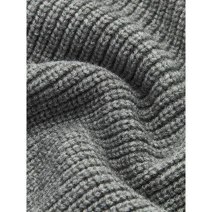 Denim Panel Ribbed Lapel Sweater