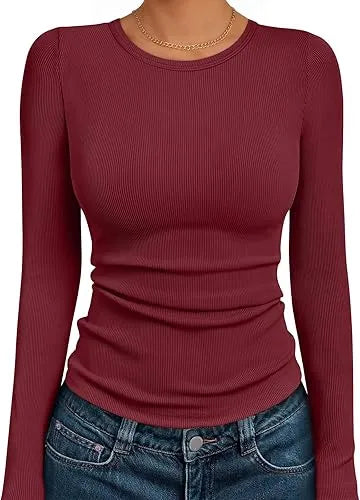 🔥6- PACK Women's Long Sleeve Blouses Shirts with Ribbed Knit Work Office Basic Tops