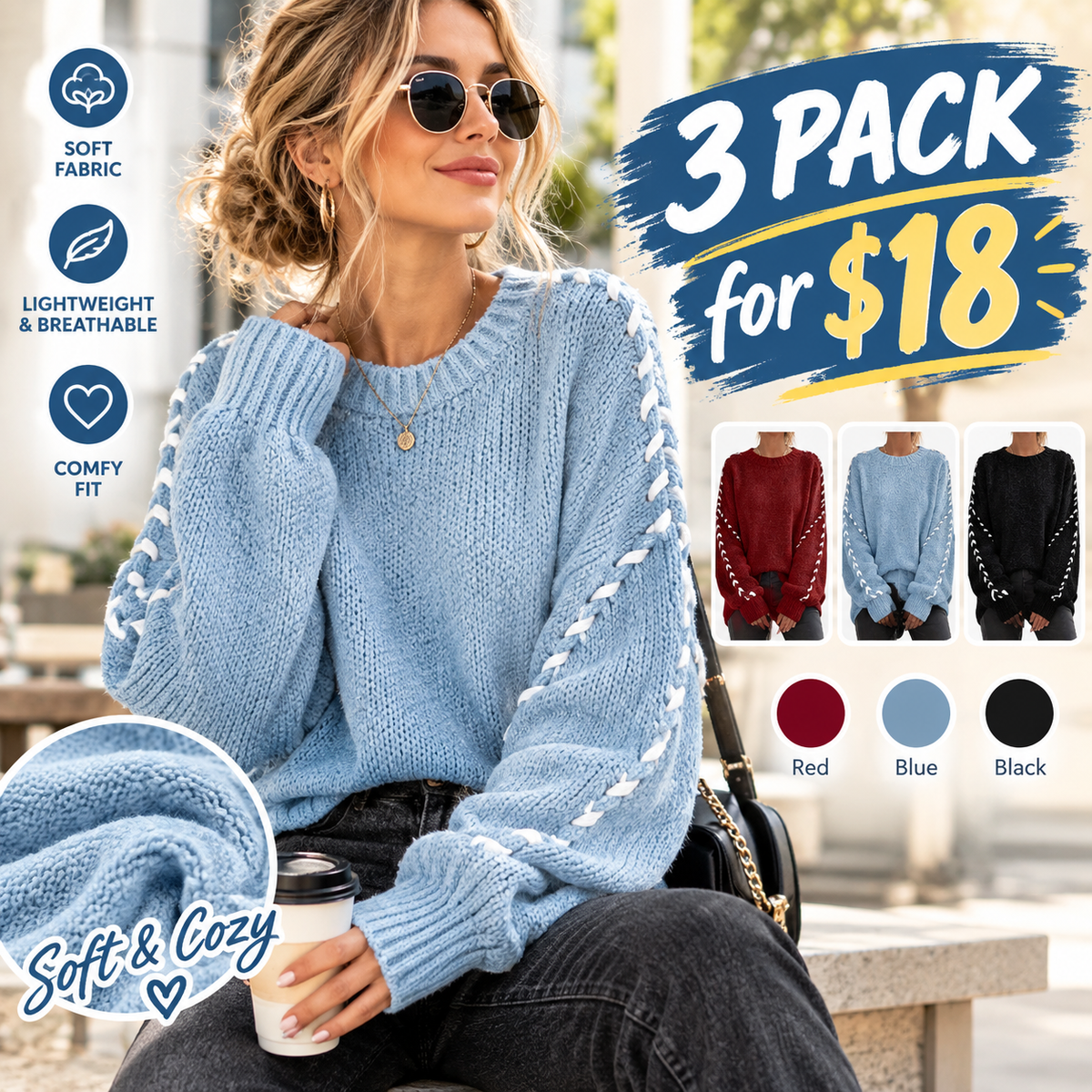 Women's Contrast Binding Drop Shoulder Sweater